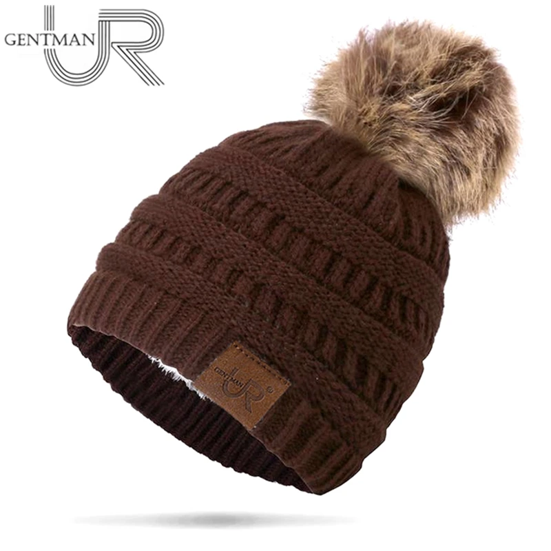 

Hot Sale Ribbed Beanie Hat Fashion Add Fur Lined Pompoms Winter Hats For Women Girls Warm Thick Beanie Cap Stylish Knitted Hat