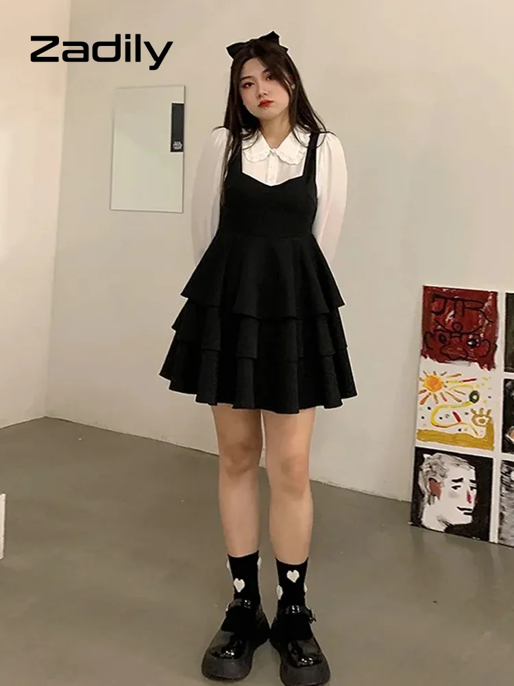 

Zadily 2022 Summer Long Sleeve Sweet Plus Size Dresses For Women 4xl Fake Two Pieces Mini Dress Casual Party Large Size Clothes