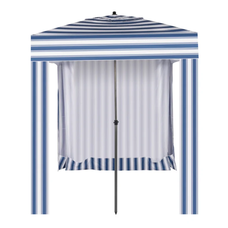 180*180*240cm Square Blue and White Stripes Fiber Rod Polyester Fabric Beach Awning[US Stock]