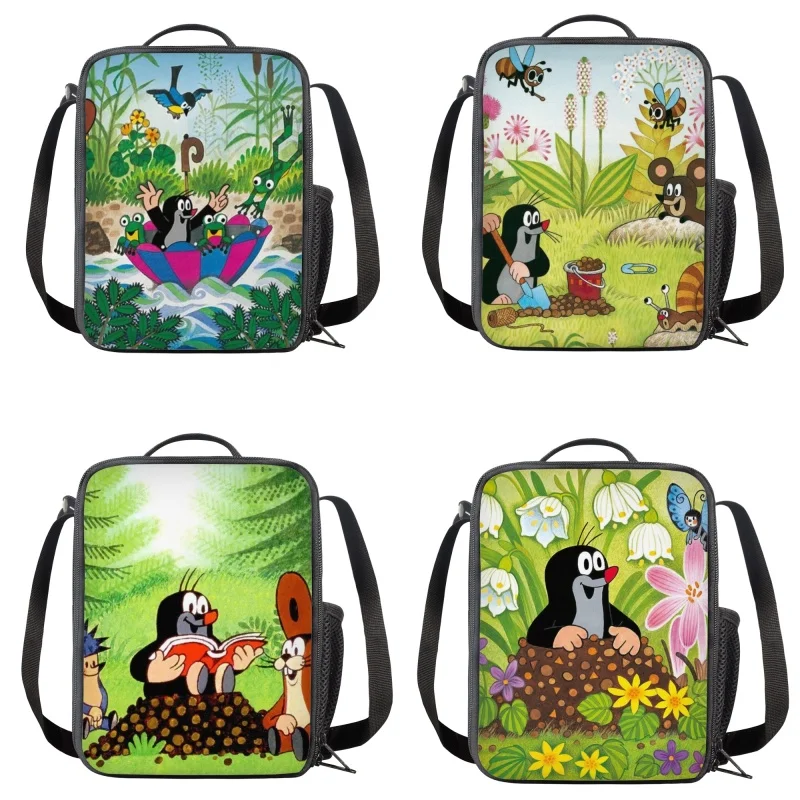 

Cartoon Happy Mole Krtek Insulated Lunch Bags Portable Thermal Cooler Food Lunch Boxes for Kids Bento Box with Shoulder Strap