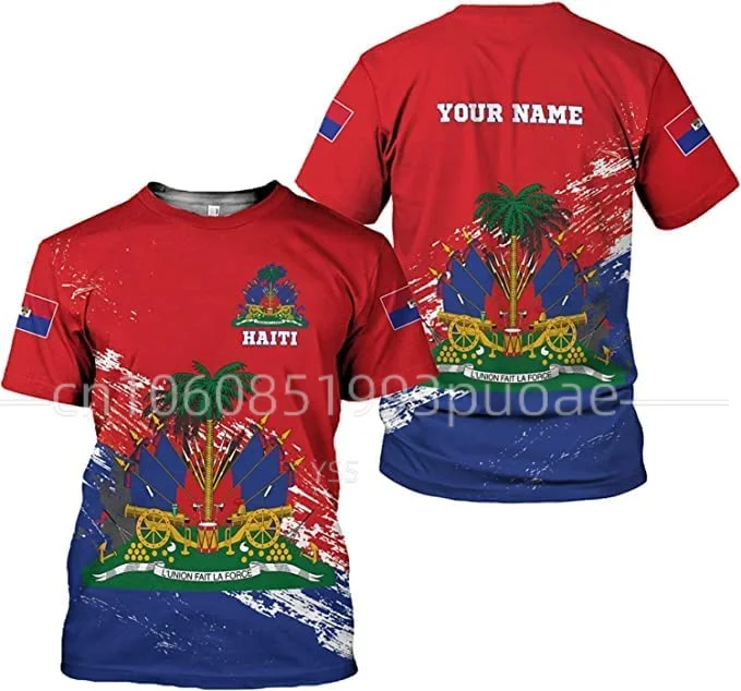 

Футболка с национальным флагом Гаити, уличная футболка с 3d принтом в стиле Харадзюку, футболка оверсайз с круглым вырезом и индивидуальным именем, мужской и женский топ