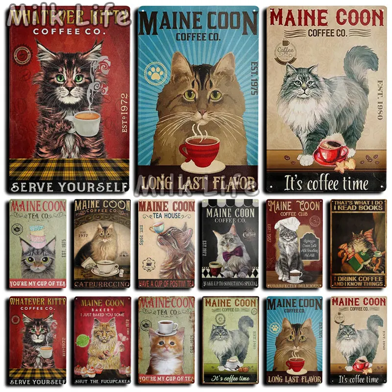 

Maine Coon Cat Cafe Decoration Wall Crafts Metal Plaque Poster Decoration Wall Mural Plaques Tin Sign Posters Art Wall Decor