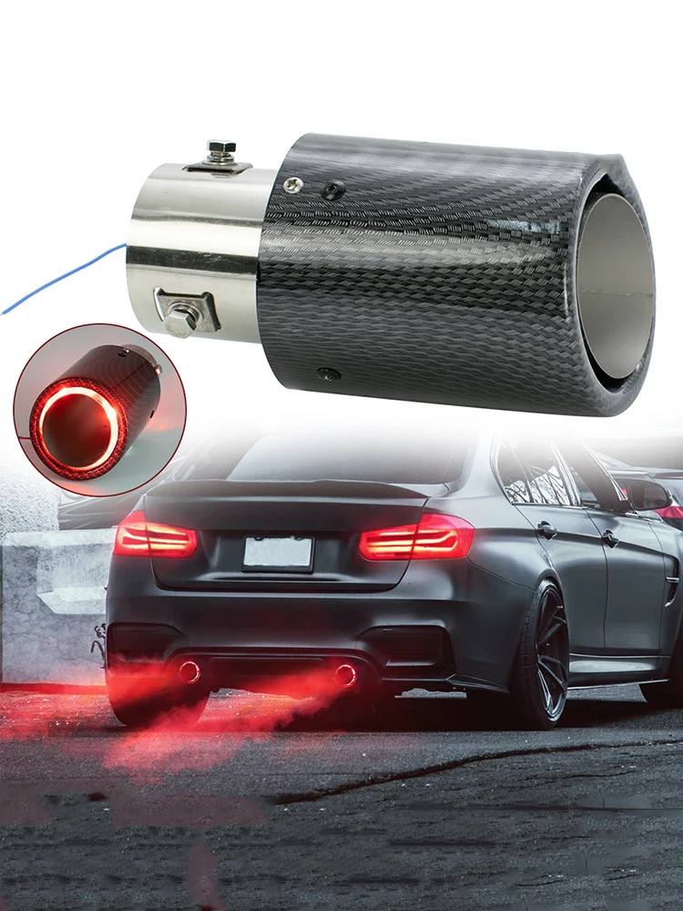 

Auto Modified Universal 63-65mm Exhaust Muffler Tip Tail Pipe Inlet Carbon Fiber Red/Blue LED Flaming Luminous Chrome Silencer
