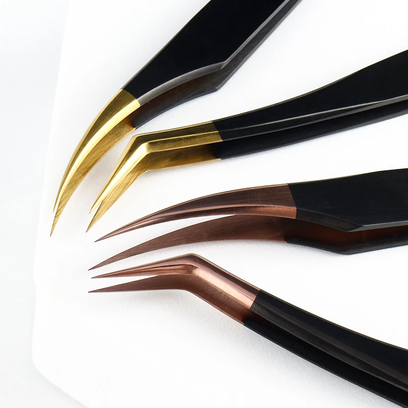 

Пинцет для ресниц из нержавеющей стали, высокоточный инструмент для макияжа с изогнутыми полосками, черного и золотого цвета