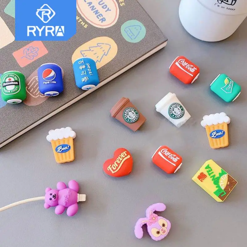 

Силиконовый милый мультяшный протектор для кабеля зарядного устройства RYRA, спиральный протектор для линии передачи данных, катушка, намотк...