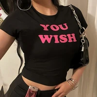 women letter printed tees summer short sleeve t shirts fashion slim crop top casual outdoor dance knot short tops 2022 new