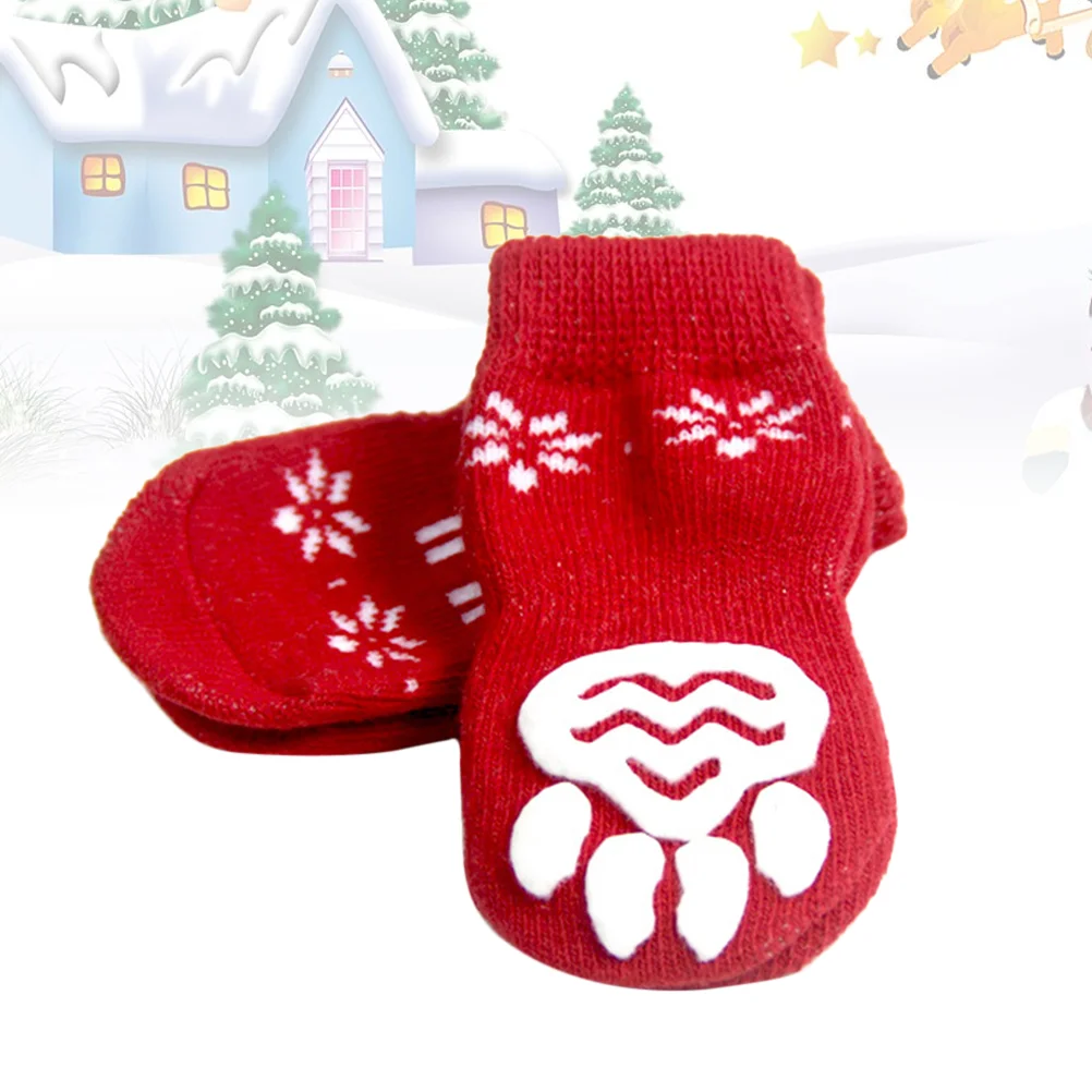 

8pcs Winter Warm Socks Breathable Christmas Stockings Elk Pattern pet Socks Pet Supplies (Size)