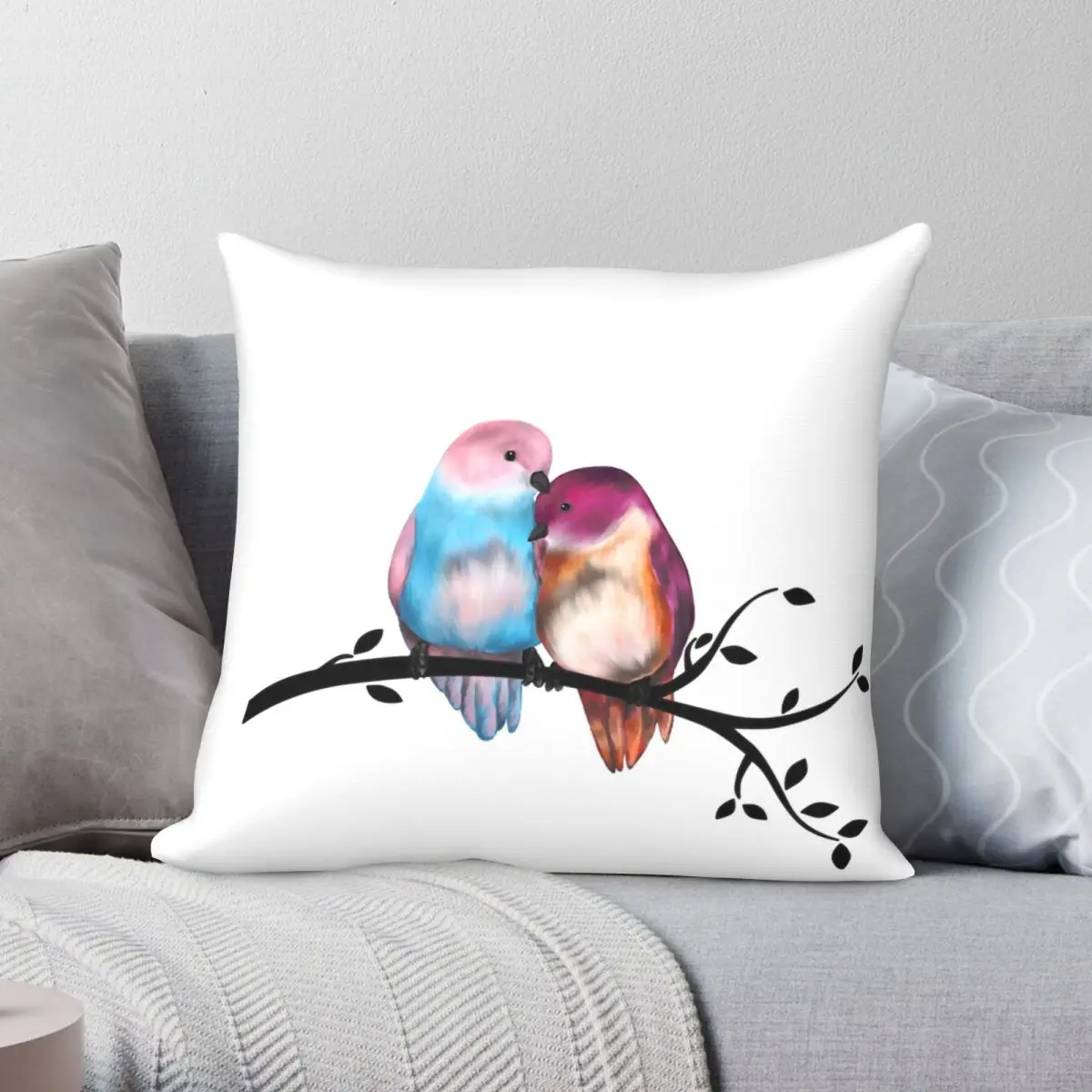 

LwiththeT Love Birds Pillowcase Polyester Linen Velvet Pattern Zip Decor Throw Pillow Case Bed Cushion Cover 45x45