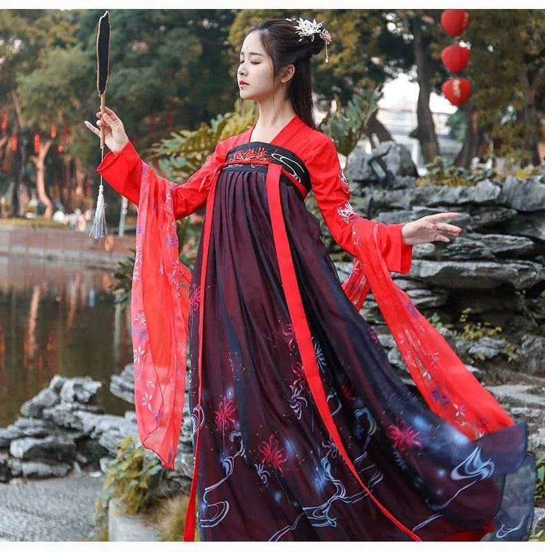 

2022 Ropa Tradicional China Long Sleeve Dress Dancer Outfit Traditional Chinese Cosplay Costumes for Women Hanfu Red