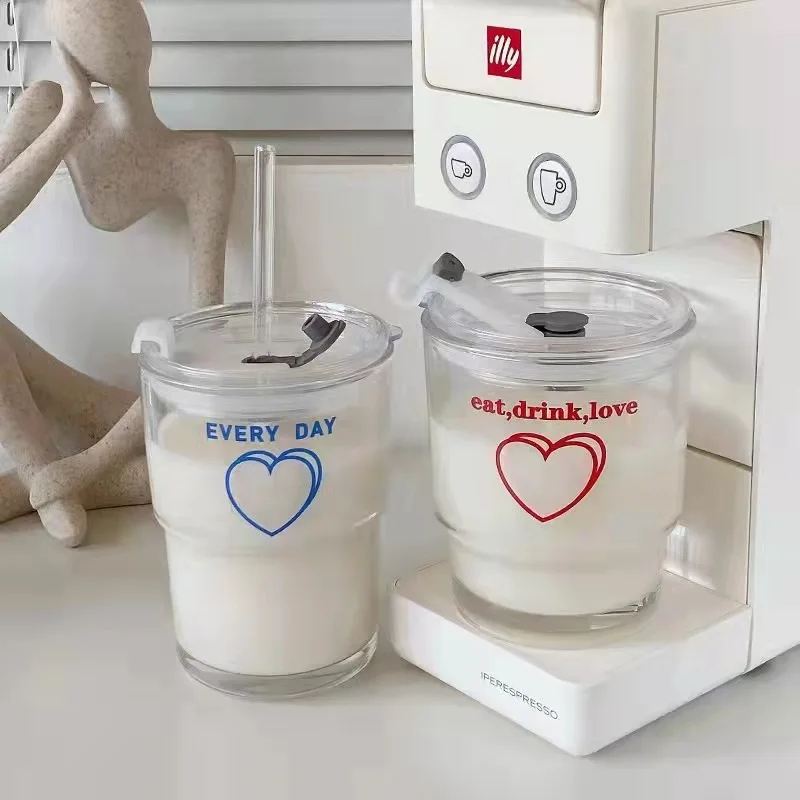 

Новая чашка для кофе и воды, стеклянные чашки с крышками и соломинкой, герметичная кавайная чашка, красивые чайные кружки, чашка, посуда без рукавов