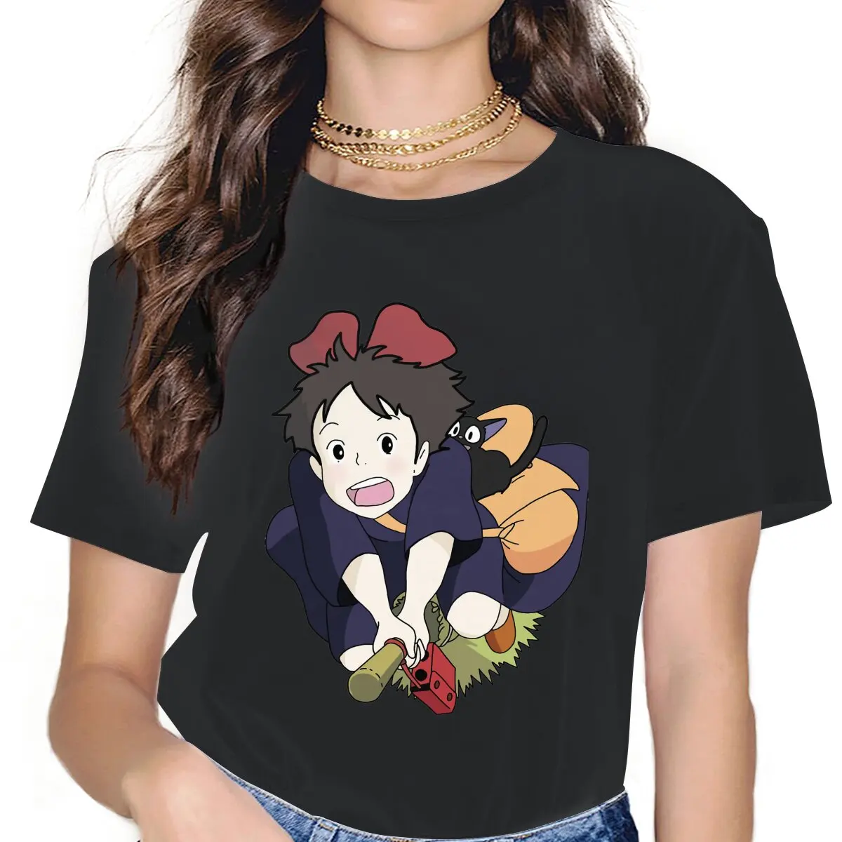 

Kiki's Delivery Service Broom Women Clothing Studio Ghibli Graphic Female Tshirts Vintage Alternative Loose Tops Tee