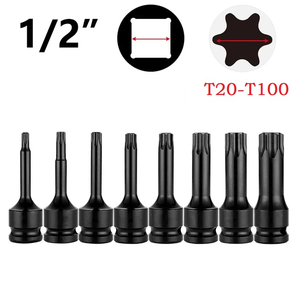 

1PC 1/2inch Hex Torx Screwdriver Bit Impact Drive Socket Adapter Head For Impact Wrench Socket Adapter Hand Tool T20-T100