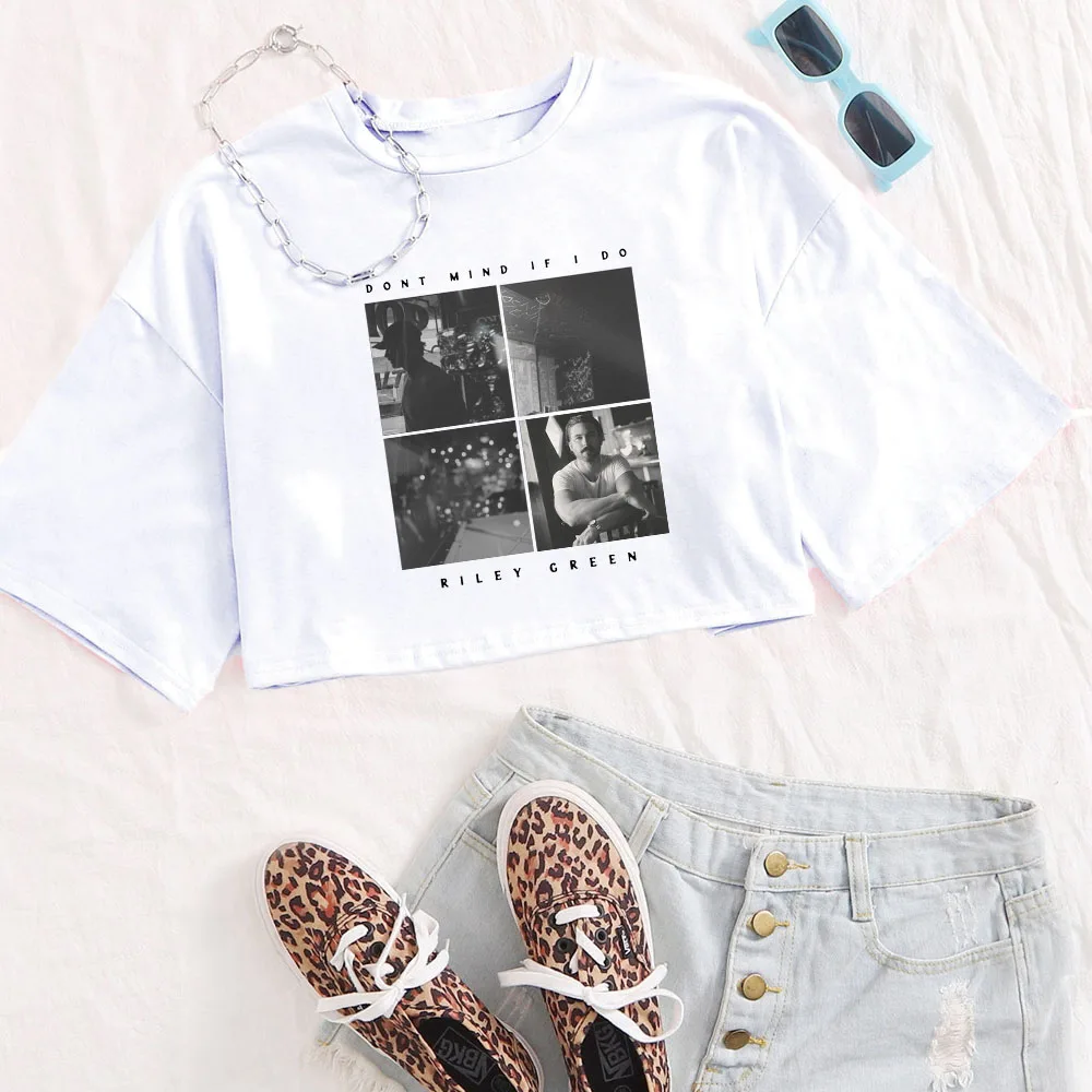 Riley Green Don't Mind If I Do Tour Рубашка Женские укороченные топы с круглым вырезом и