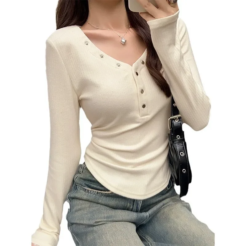 2024 женская осенняя футболка с длинными рукавами Spicy Girl укороченный топ v-образным