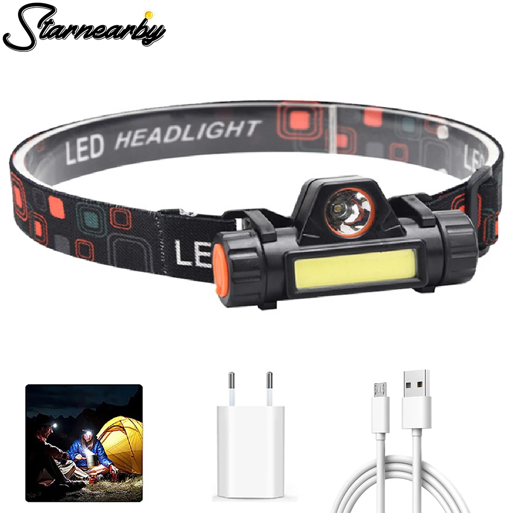 

1-15PCS LED Headlamp Portable USB Rechargeable Head Torch Flashlight Super Bright Warning Headlights For Fishing Camping Lantern