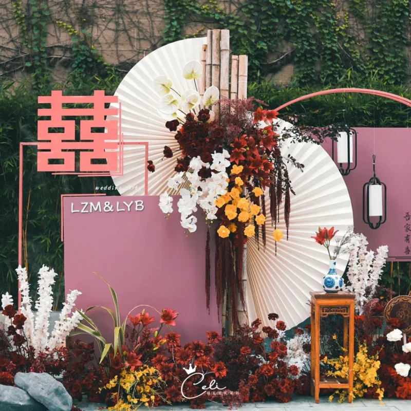 

Engagement background decoration large paper fan wedding folding fan New Chinese wedding thickened craft paper red folding fan