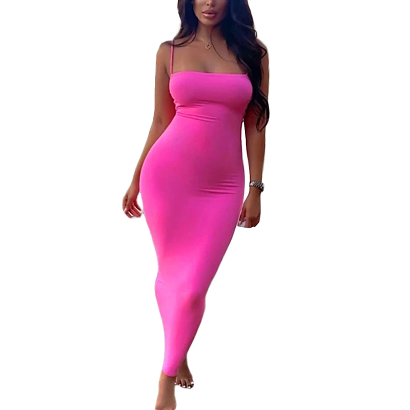 

Женское повседневное летнее однотонное платье без рукавов с открытой спиной облегающие длинные платья на бретельках