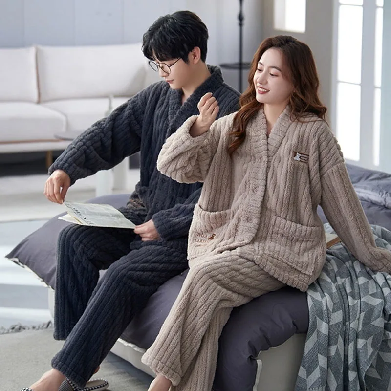 QUHENG Autumn Long Sleeve Thick Warm Flannel Pajama Sets for Men Coral Velvet Sleepwear Suit Winter Pyjamas Homewear Clothes