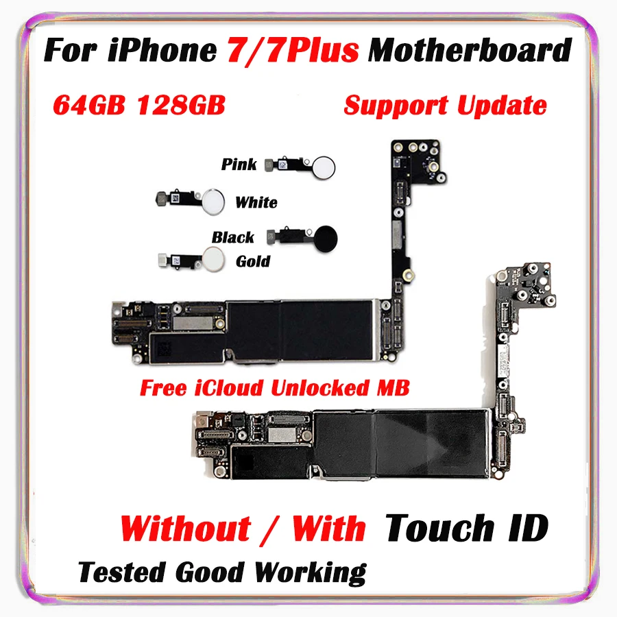 32GB 128GB For iPhone 7/7Plus Motherboard With/No Touth ID,100% Original Unlock Free icloud Logic Board Support Update & 4G