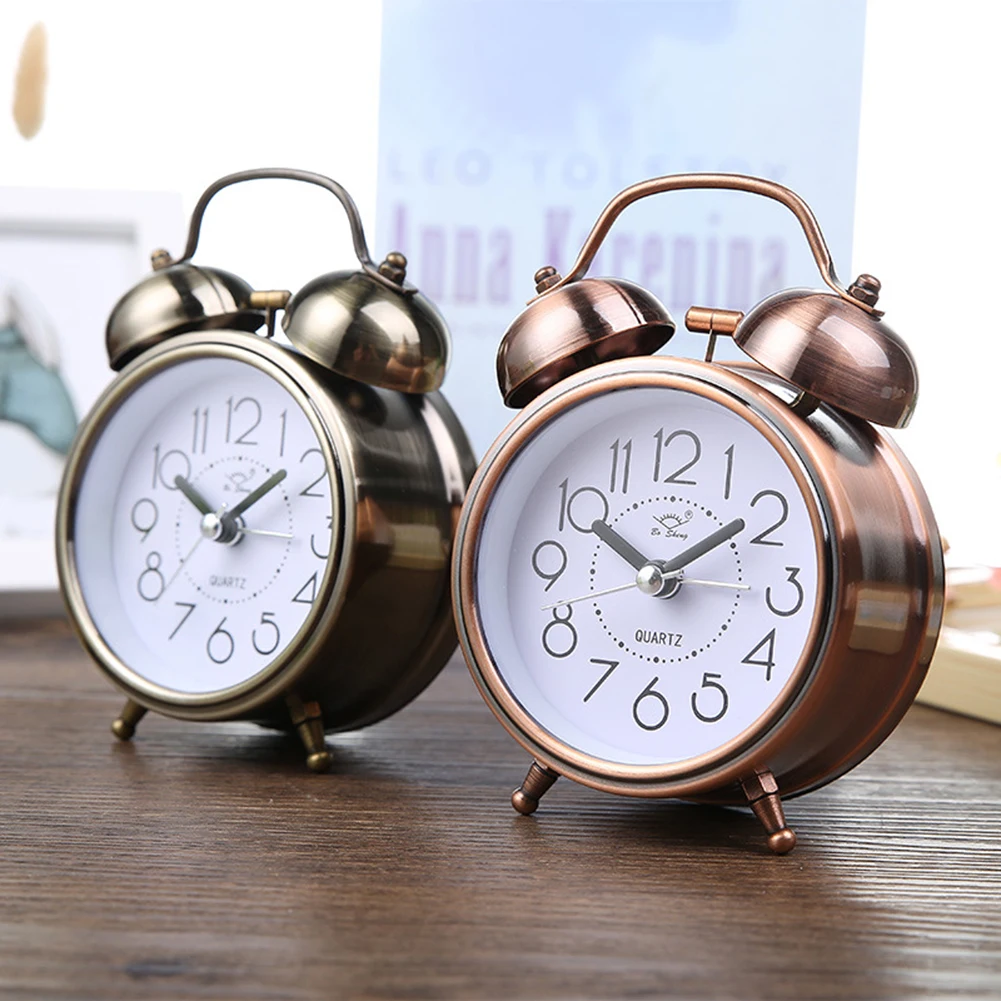 

Retro Alarm Clock Silent Pointer Clocks Dual Bell Night Light Bedroom Decor Home Decor Vintage Antique Portable Alarm Clock