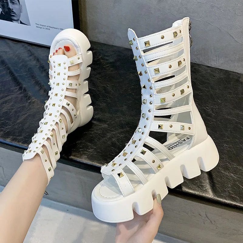 Platform Sandals Summer Shoes for Women High Rise Open Toe Sandals Short Boots Fashion Versatile Willow Nails Shoes Ladies 2023