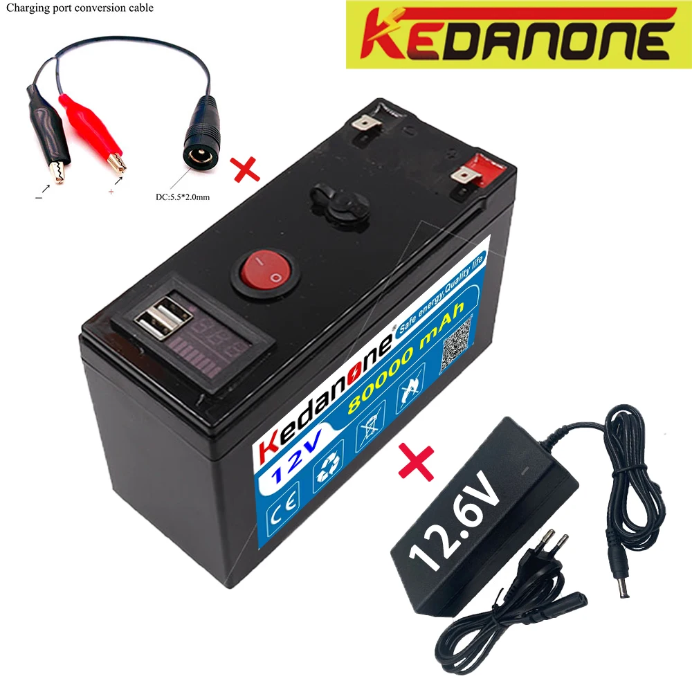 

12V Battery 80Ah 18650 super lithium battery pack suitable for solar energy and electric vehicle battery power display