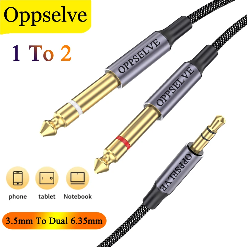 

Original 3.5mm 1/8 TRS To Double 6.35mm 1/4 TS Mono Stereo Y-Cable Male To Male Splitter Cord For Mixer Amplifier Speaker Guitar