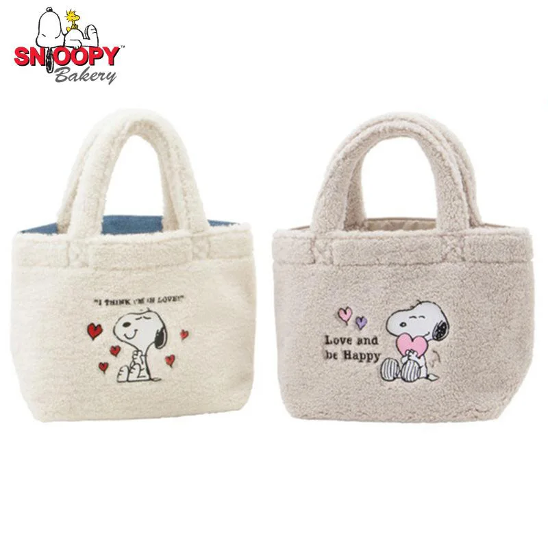 

Japan New Sanrio Snoopy Fall/winter Cartoon Cute Love Plush Handbag Shoulder Bag Student Lunch Box Bento Bag Tote Bag