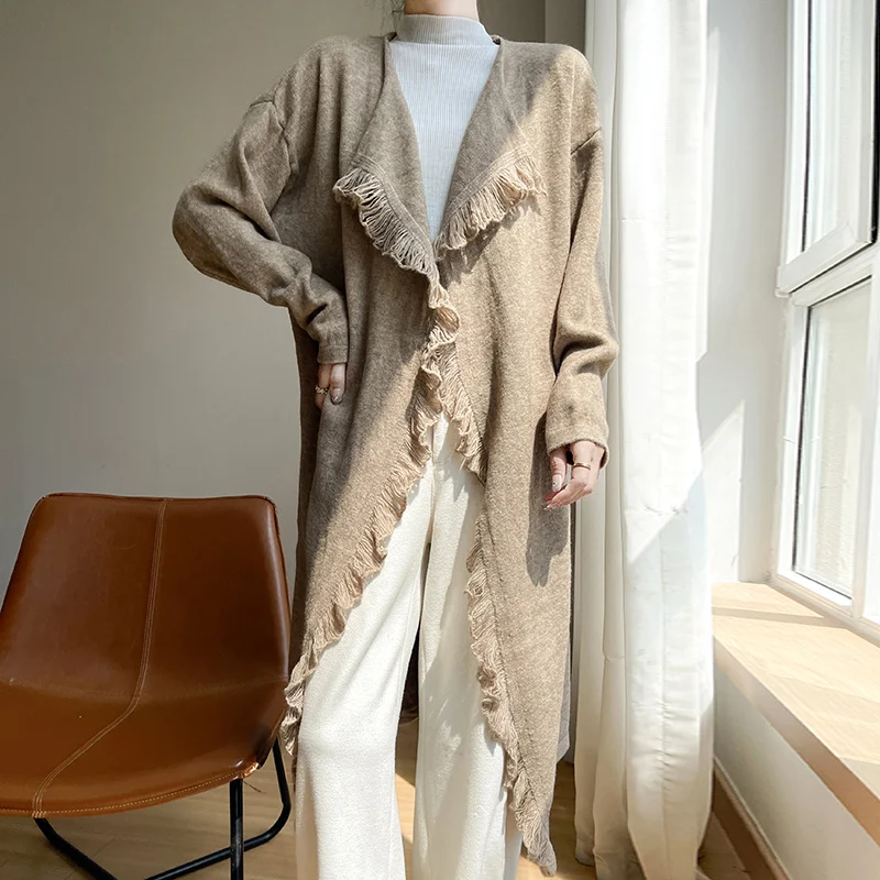 Осень-зима 2024 новое бархатное женское пальто с кисточками и краями простой