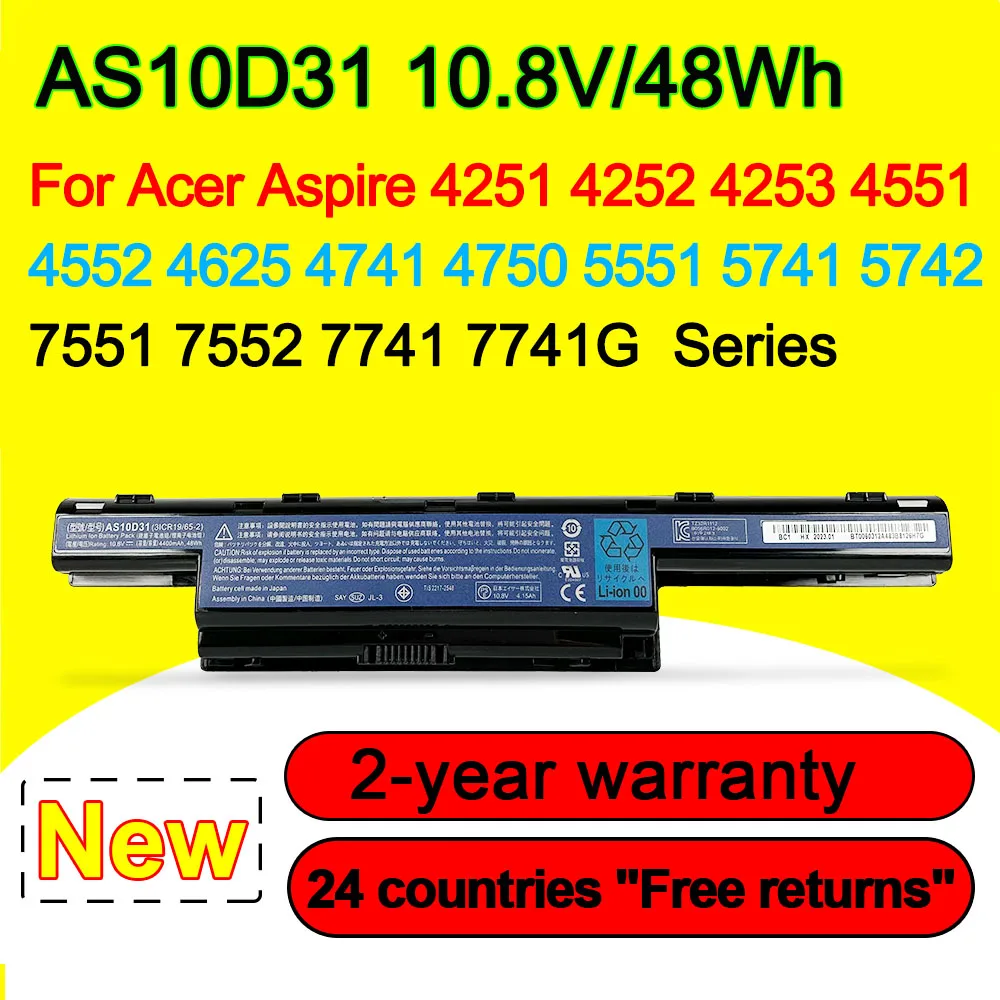 

AS10D31 Laptop Battery For Acer Aspire 4251 4252 4253 4551 4552 4625 4741 4750 5551 5741 AS10D41 AS10D51 AS10D61 4400mAh 10.8V