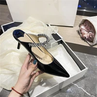 rhinestone belt high heel slipper zapatos de mujer tacon medio elegant shoes for women stiletto crystal slippers chaussure femme