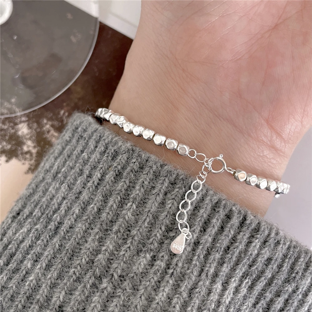 

Lispector 925 Sterling Silver Simple Beads Cube Chain Bracelets for Women Minimalist Handmade Bracelet Party Female Jewelry Gift