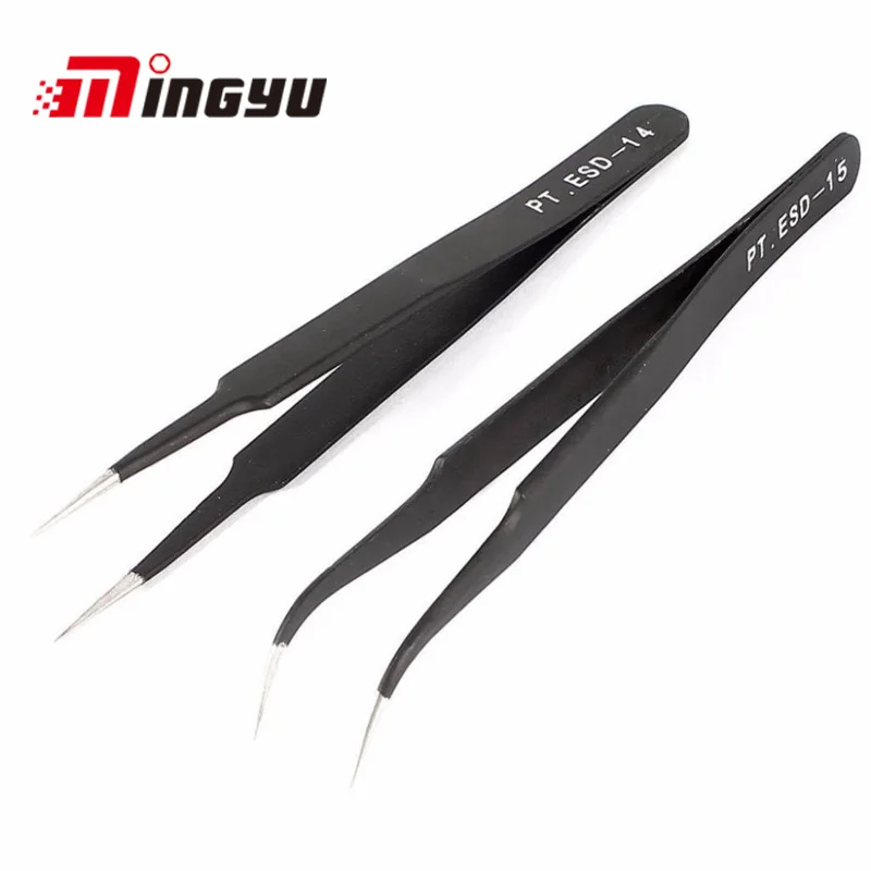

Антистатические изогнутые щипцы для пайки с прямым наконечником ESD-14, набор пинцетов для точной пайки, 2 шт., система ESD