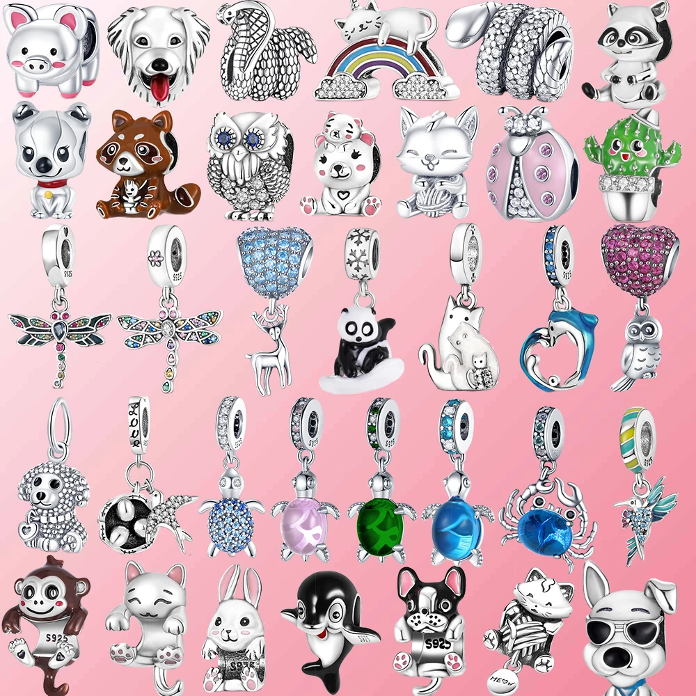 

925 Sterling Silver Animals Beads Cat Dog Butterfly Charms Fit Original Charms Bracelet For Women Jewelry Making Gift