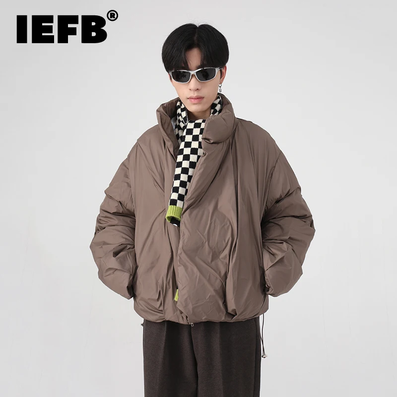 IEFB 2022 Winter New Korean Male Stand Collar Padded Jacket Fashion Personalized Solid Color Men's Short Cotton Coat 9A6231