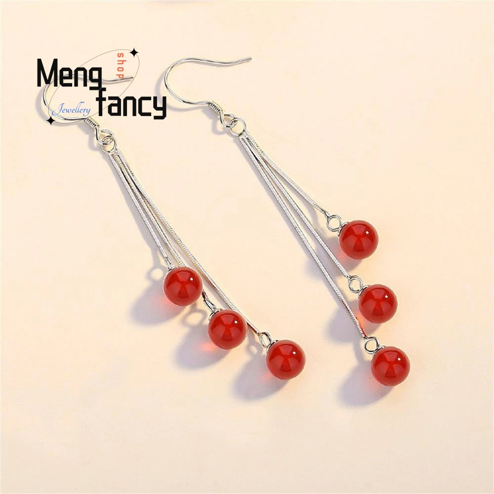 

Natural Red Agate Cat's Eye Stone Earrings Charms Fashion S925 Silver Fine Jewelry Sexy Young Girls Women Luxury Holiday Gifts