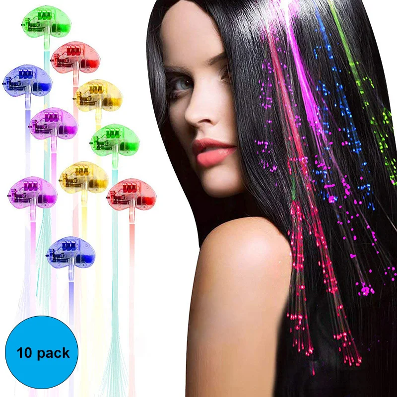 

10Pcs LED Colorful Light Up Braids Fiber Optic Hair Barrettes Clip Bar Dancing Hairpin for Halloween Party Bar Wedding Gift