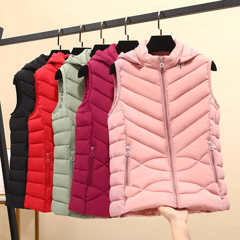 

Women Winter Warm Cotton Padded Puffer Vests Sleeveless Parkas Jacket Waistcoat Thick Female Gilets Windbreaker Down Coat