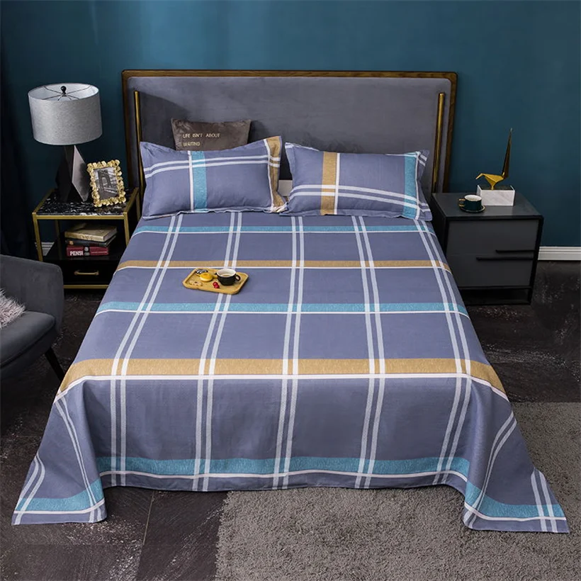 

1 pc Bed Sheet Colorful Plaid Double/Queen/King Size Bedsheet Solid Color Flat Sheets For Adult Kids Bed Cover (No Pillowcase)