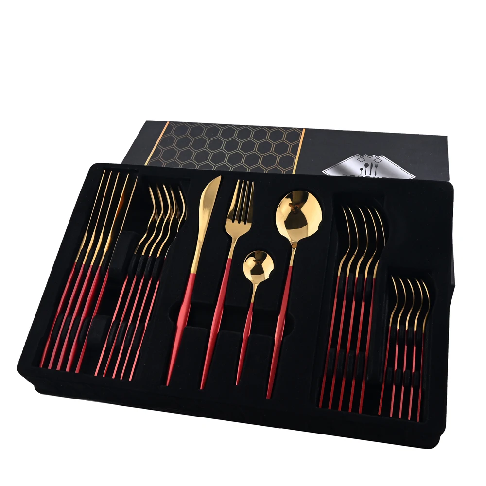 Набор столовых приборов Zoseil из красной и Золотой нержавеющей стали, 24 шт.