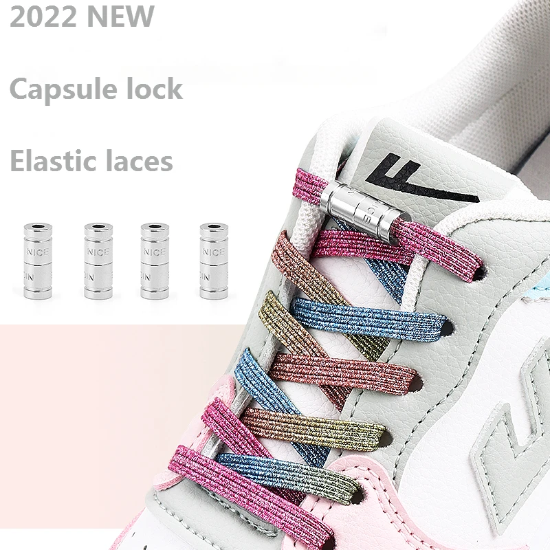 

2Pcs Fashion Nice Capsule Lock No Tie Shoelaces Rainbow Elastic Laces Sneaker Kids Adult Quick Lace Flat Sport Rubber Shoestring