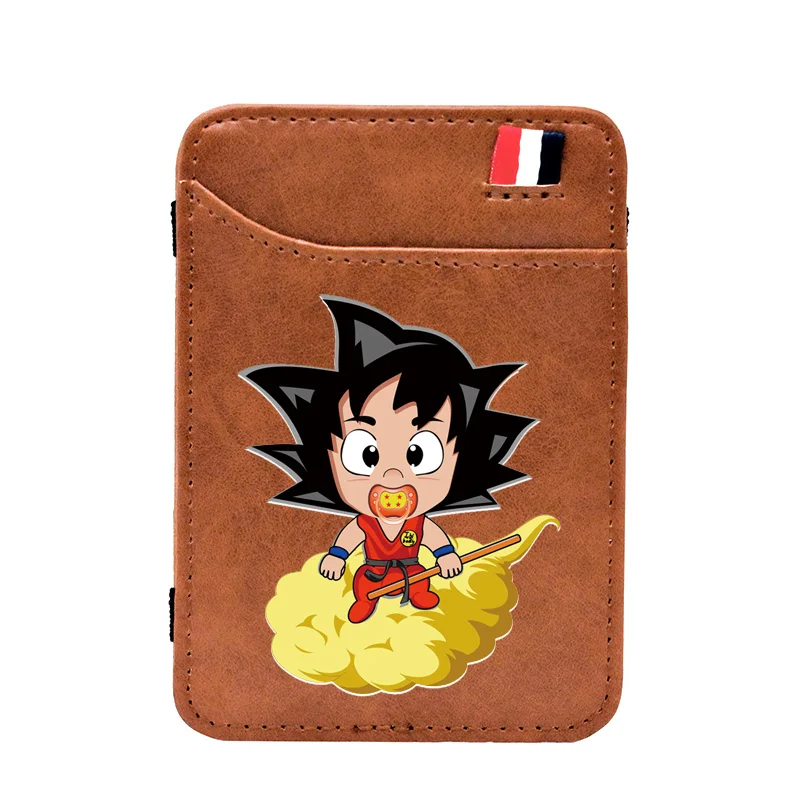

Коричневые винтажные милые кожаные Волшебные кошельки Goku с принтом, классические мужские и женские Зажимы для денег, кошелек для карт, держ...