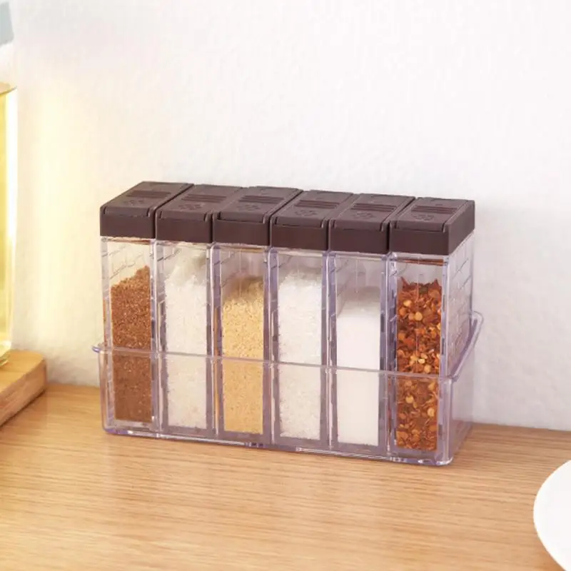 

6pcs/set Kitchen Spice Jar Seasoning Box Spice Rack Spice Storage Bottle Jars Transparent PP Salt Pepper Cumin Powder Box Tool