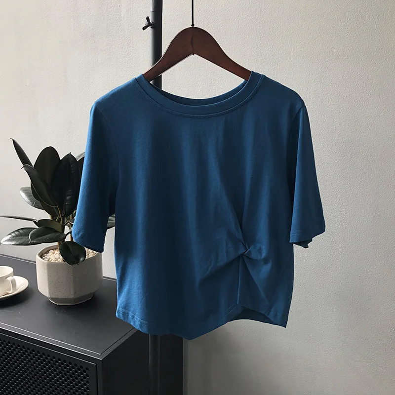 

2022 NEW FASHION WOMEN Round neck solid color top casual short sleeve summer new style 2022