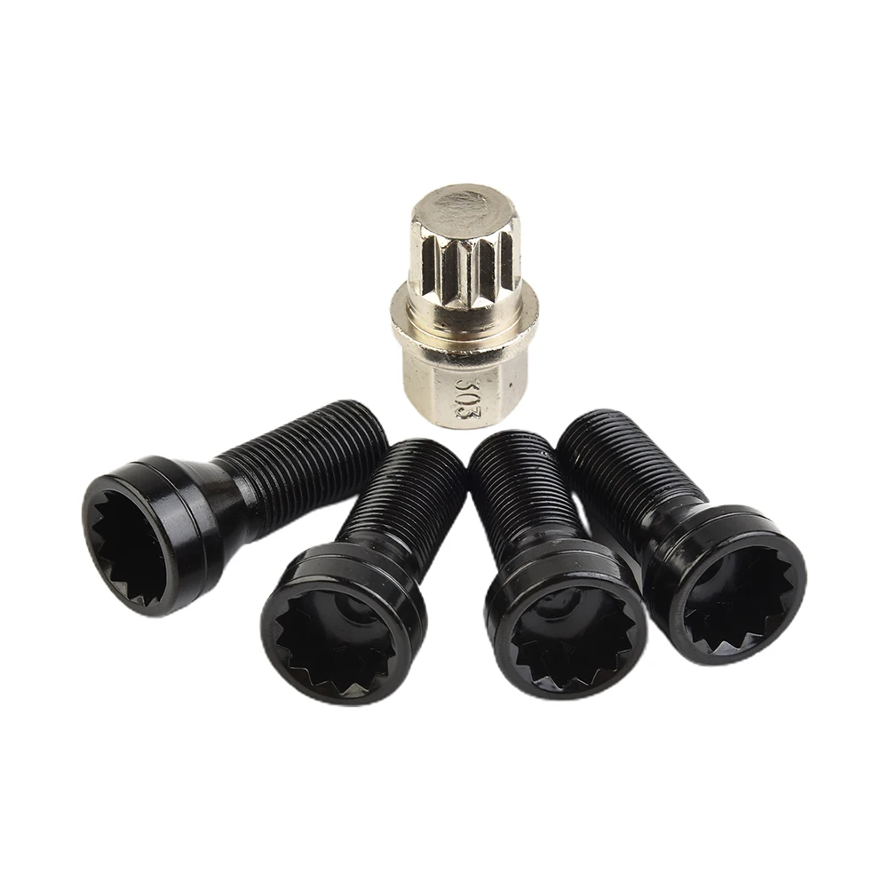 

4PCS M14*1.25MM Black Steel Wheel Bolt & Lock Lug Nut Set With KEY FOR BMW MINI R50 Anti-theft Wheel Screw Bolt Lock Nut