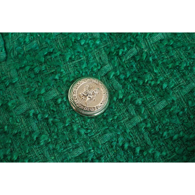 Vintage Lapel Neck Tweed Check Blazer Coat Women Fashion Double Breasted Long Sleeve Slim Coats Chic Jacket Female Outerwear