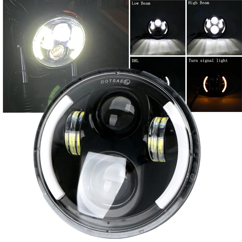 5.75 inch Black LED Headlight Projector Angel Eyes DRL Motorcycle 5 3/4" DRL Turn Signal For Sportster Dyna Iron 883