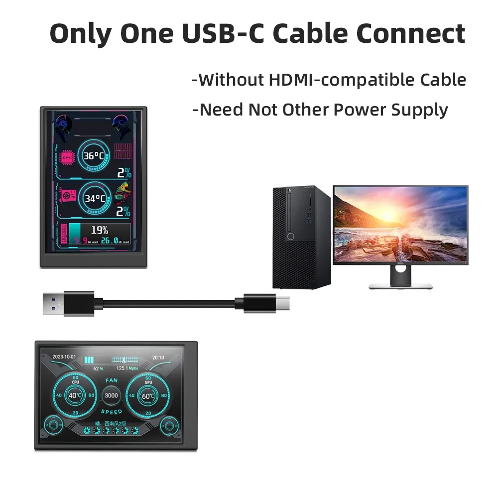 10 1-дюймовый IPS вторичный экран Φ полный обзор мониторинг температуры в режиме