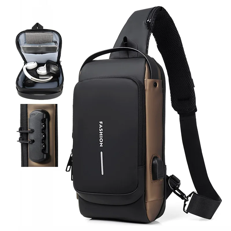 Men's bags, shoulder crossbody bags, multifunctional sports cross-body backpacks, USB charging ports, anti-theft chest bags  가방
