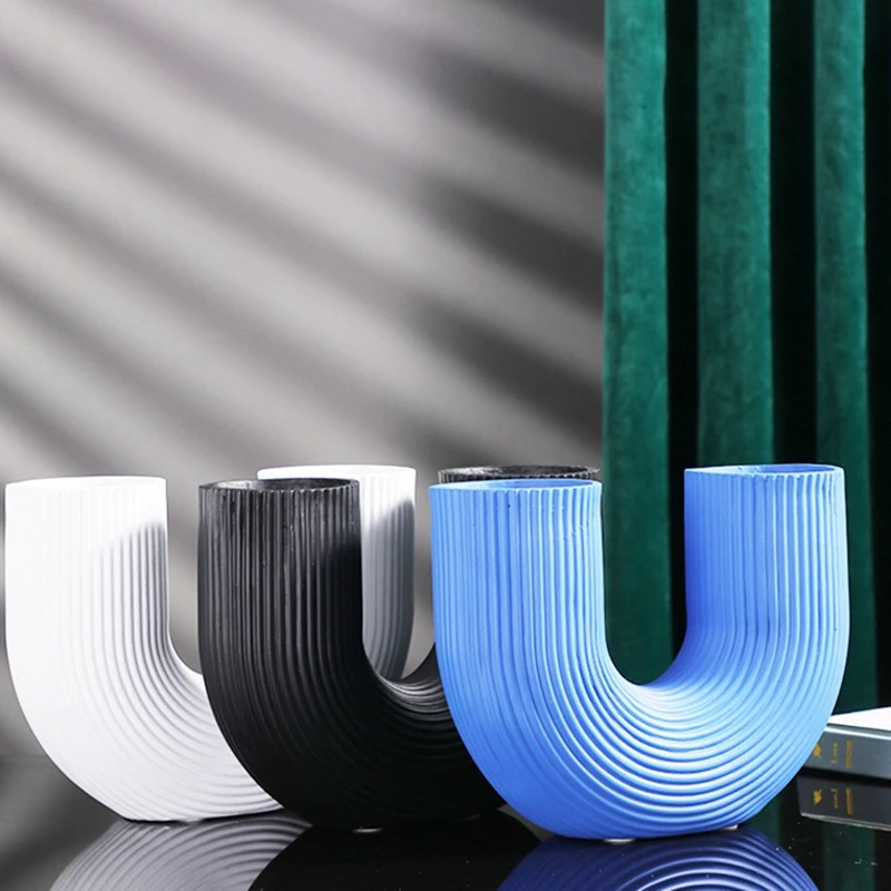 

ABSF U Shape Vase Aesthetic Flower Vase Modern Dried Flowers Resin Flowerpot Cachepot For Flowers Office Home Decoration